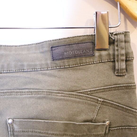 Olive Green Skinny Moto Jeans Sz 10 - Picture 6 of 6
